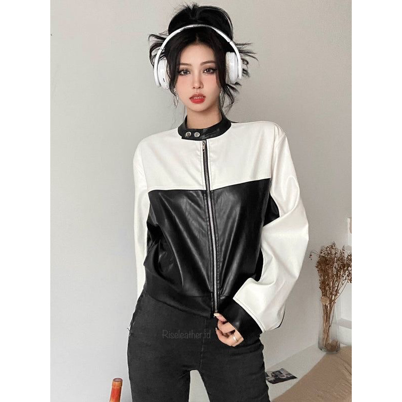 Women's leather jacket/leather jacket motorcycle crop