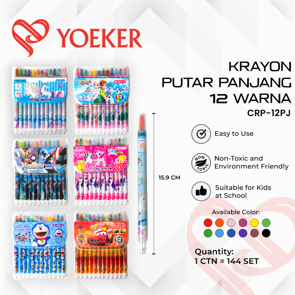 

(1 SET) Krayon Putar Panjang Pendek 12 Warna Karakter