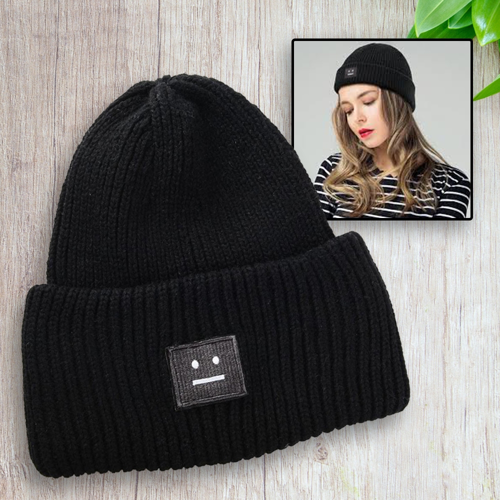 URGENTMAN Topi Kupluk Rajut Pria Wanita Smiley Face Beanie Hat Winter - NM-DS01 Anti Dingin Logo Sen