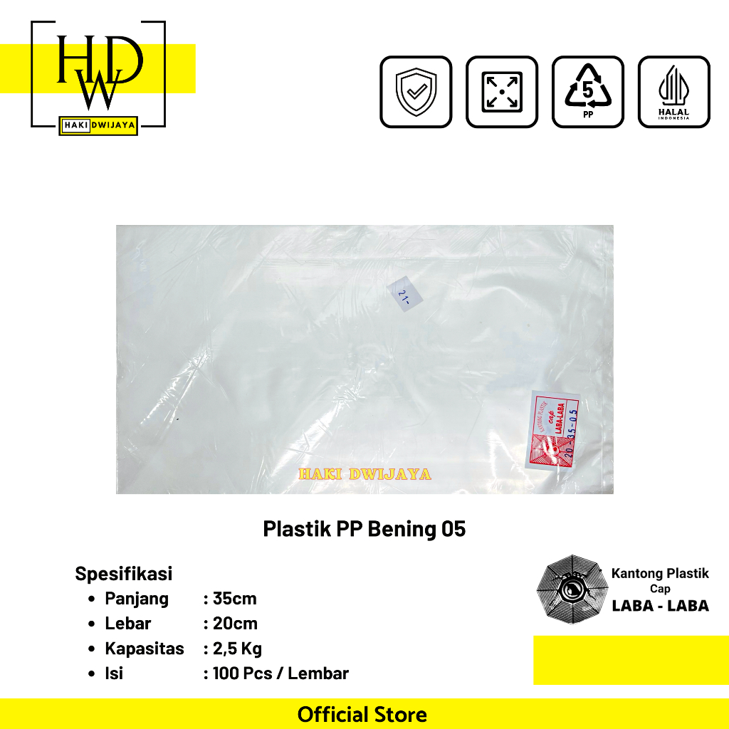 Kantong Plastik Bening PP 20x35cm 2,5kg Tebal 0,5 - Laba Laba