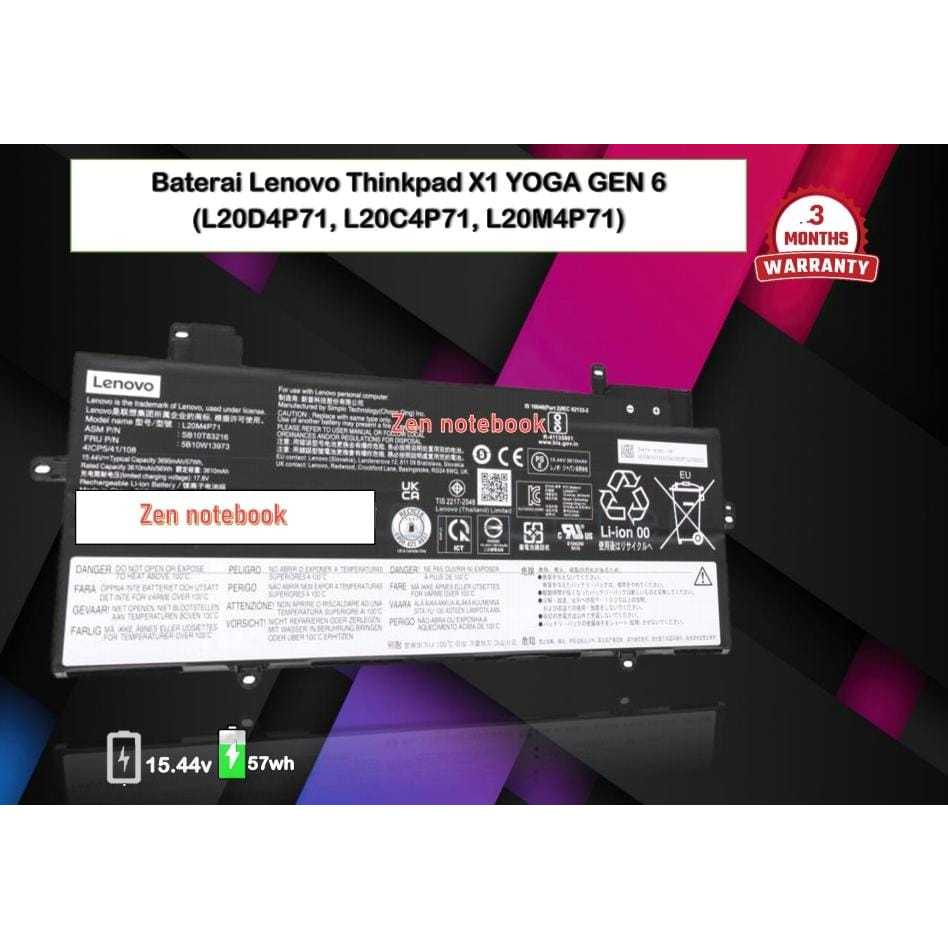 Baterai Lenovo Thinkpad X1 Yoga Gen 6 L20D4P71 L20C4P71 L20M4P71