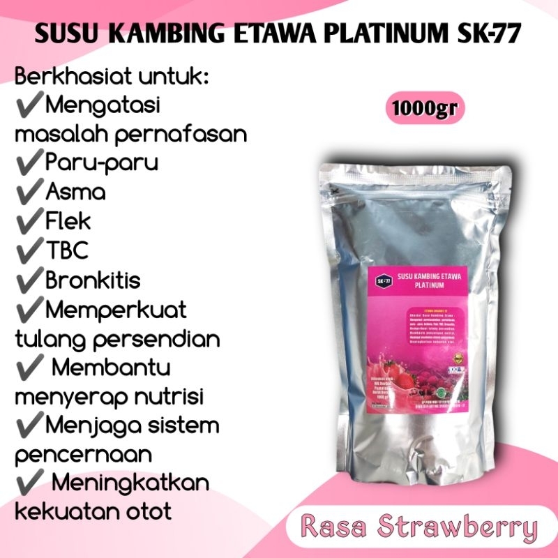 

BARU SUSU KAMBING ETAWA SK77 PLATINUM RASA STROBERI 1KG