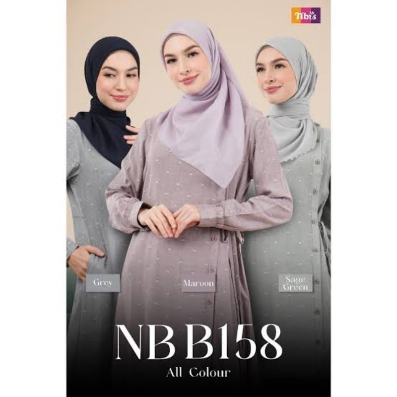 GAMIS NIBRAS NBB 158 WARNA MAROON, GREY DAN SAGE GREEN