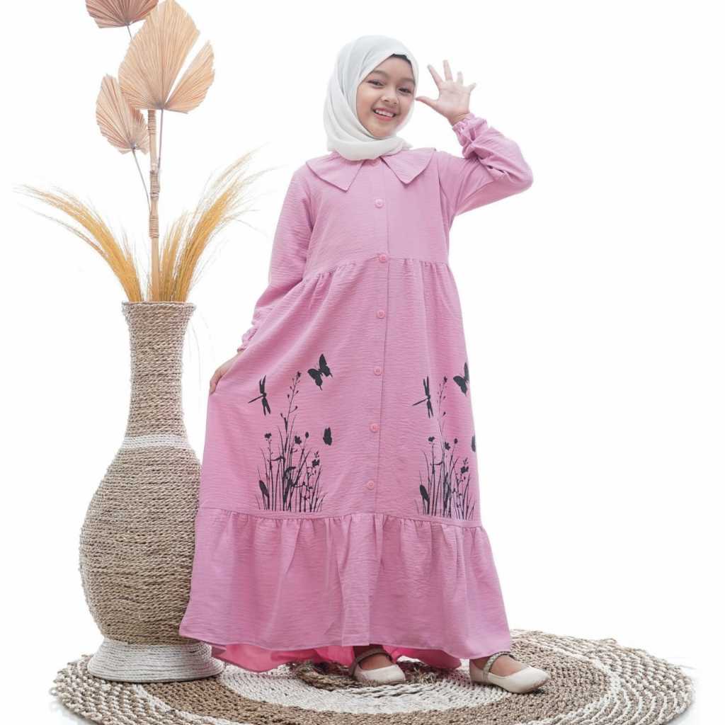GAMIS ANAK TERBARU SABLON MOTIF BUNGA BAHAN CRINKLE AIRFLOW