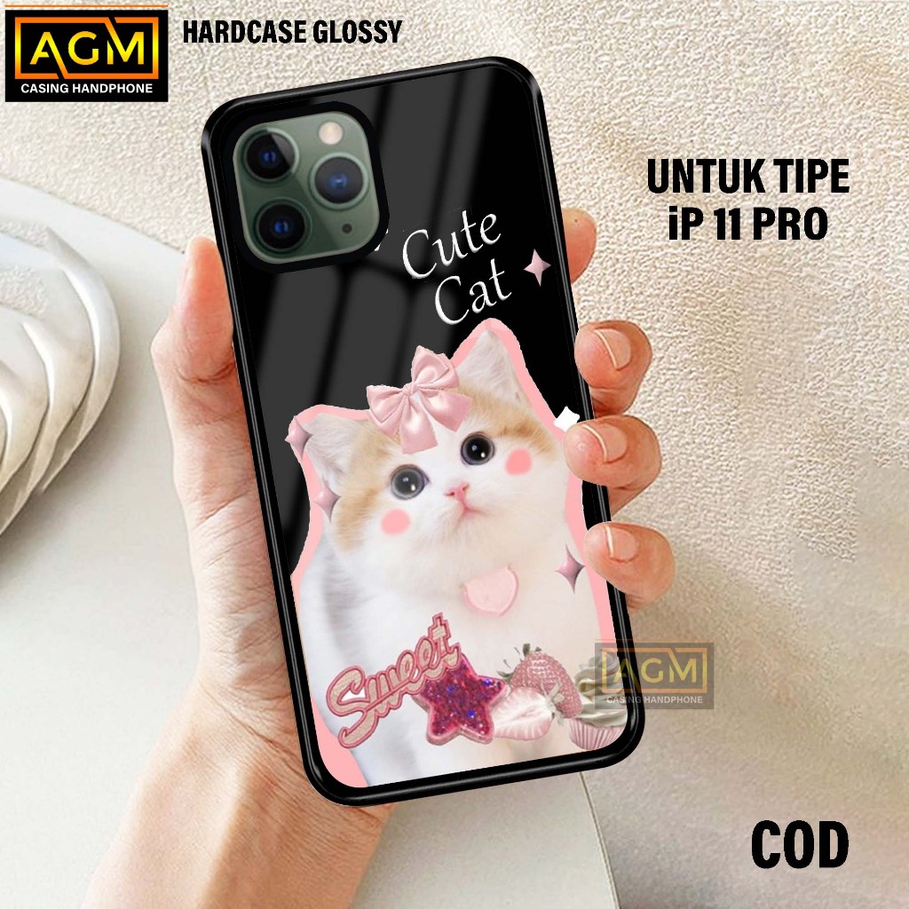 Case IPhone 11 PRO Terbaru Case kilau - New Case Glossy casing Hp IPhone 11 PRO [Motif CUTE CAT] - A