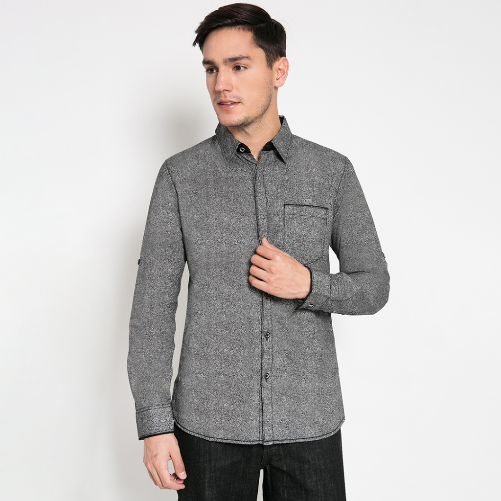 LGS - Slim Fit - Kemeja Casual Pria - Kemeja Lengan Panjang - Hitam - Motif Polos - JSH.392.S924F.73