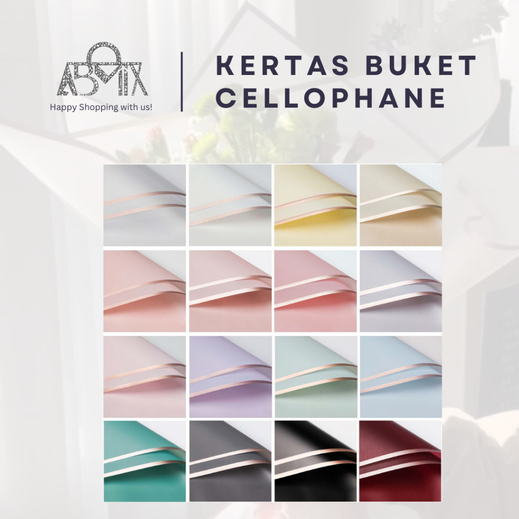 

Flower Wrapping Paper Transparant List Gold Frame Cellophane Waterproof Kertas Bungkus Pembungkus Bouquet