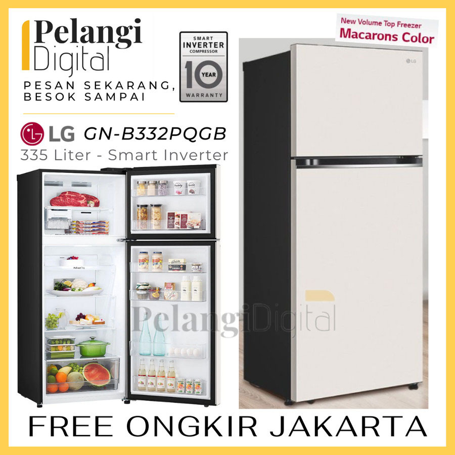 LG B332PQGB Kulkas 2 Pintu Smart Inverter 335L Putih Top Freezer