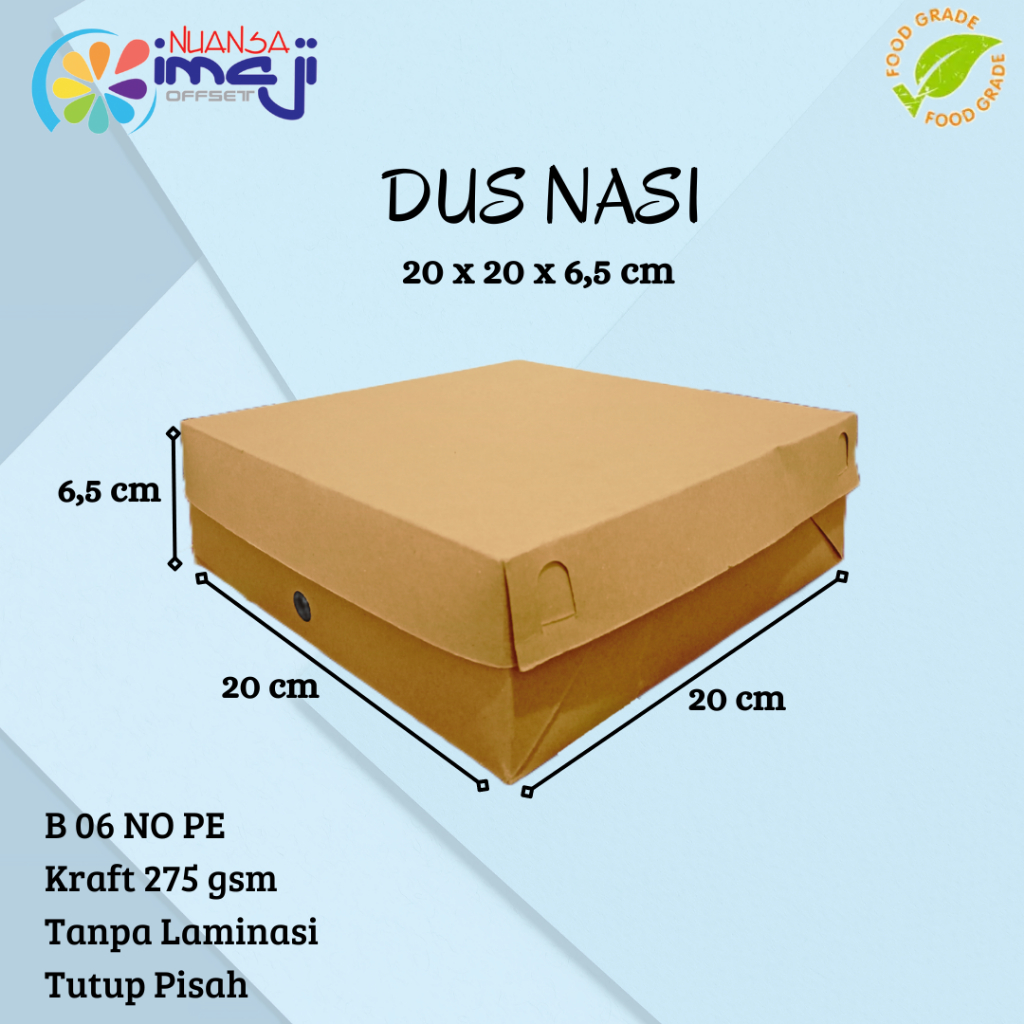 

Dus Nasi Tutup Terpisah B 06 Uk. 20x20x6,5 cm Tanpa Laminasi