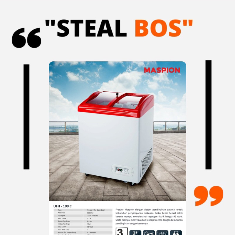 MASPION UFH 100 C sliding door freezer 100 liter chest freezer sliding