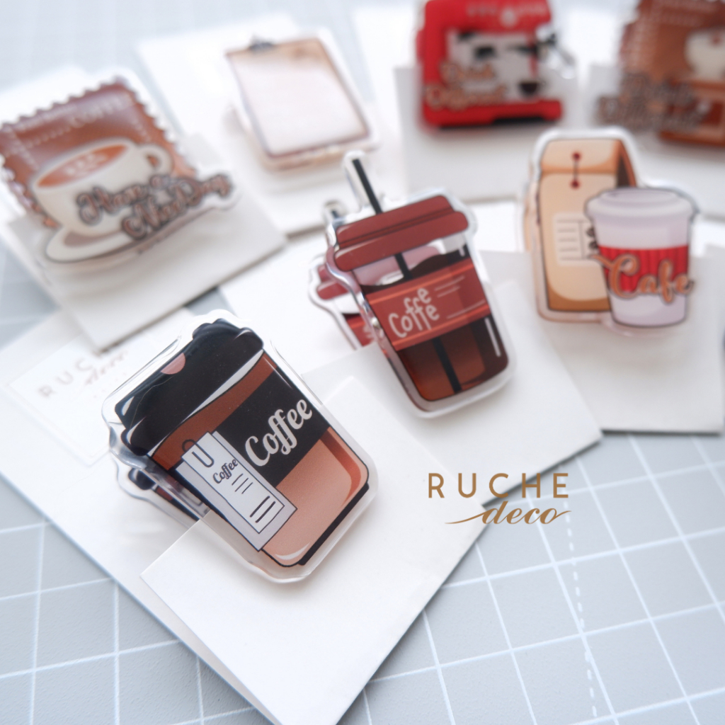 

RUCHE DECO - Acrylic Journal Clip Coffee Series - Paper Clip - Penjepit Kertas Lucu - Penjepit Kertas Akrilik / Acrylic paper Clip