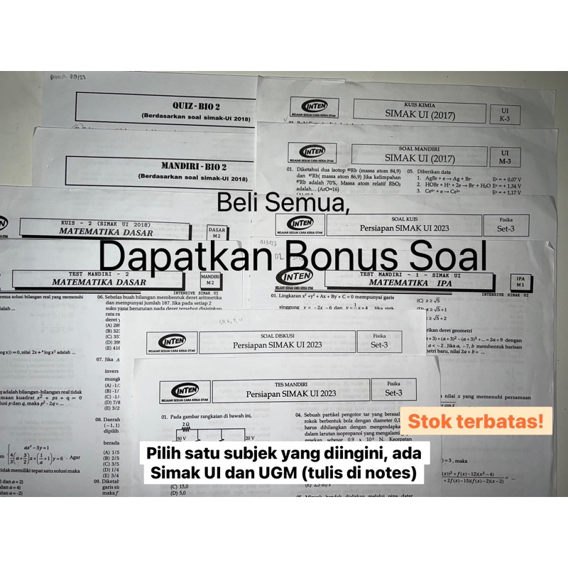 SOAL KUIS & MANDIRI INTEN 2023 PRINTOUT UNTUK CALON MABA PTN (SOAL BUKU PTN 2023) (SOAL PERSIAPAN IN