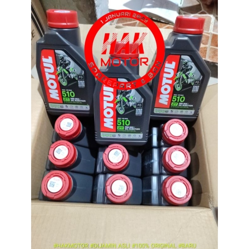 ( GROSIR PER DUS ISI 12 PCS ) OLI MOTUL 510 2T OLI MESIN SAMPING 2 TAK 2 TAX  1L 1 LITER 1000ML . ol