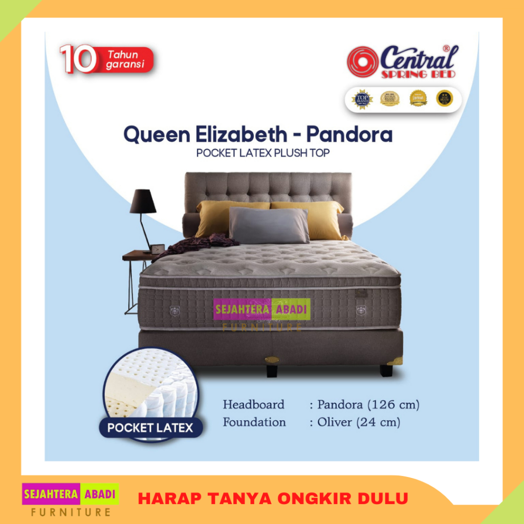 Central springbed aristocrate springbed Queen Elizabeth kasur pocket latex euro plushtop matras & fu