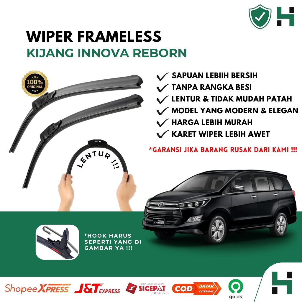 Wiper Mobil Frameless Kijang Innova Reborn Sepasang Isi 2 Pcs Kanan Kiri | Wiper Kaca Mobil Kijang I