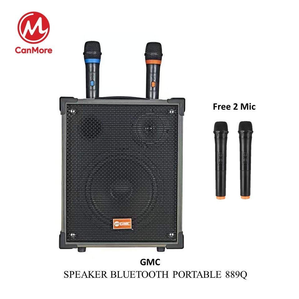 GMC Speaker Bluetooth Portable 899Q Karaoke Free 2 Mic Wireless High Power