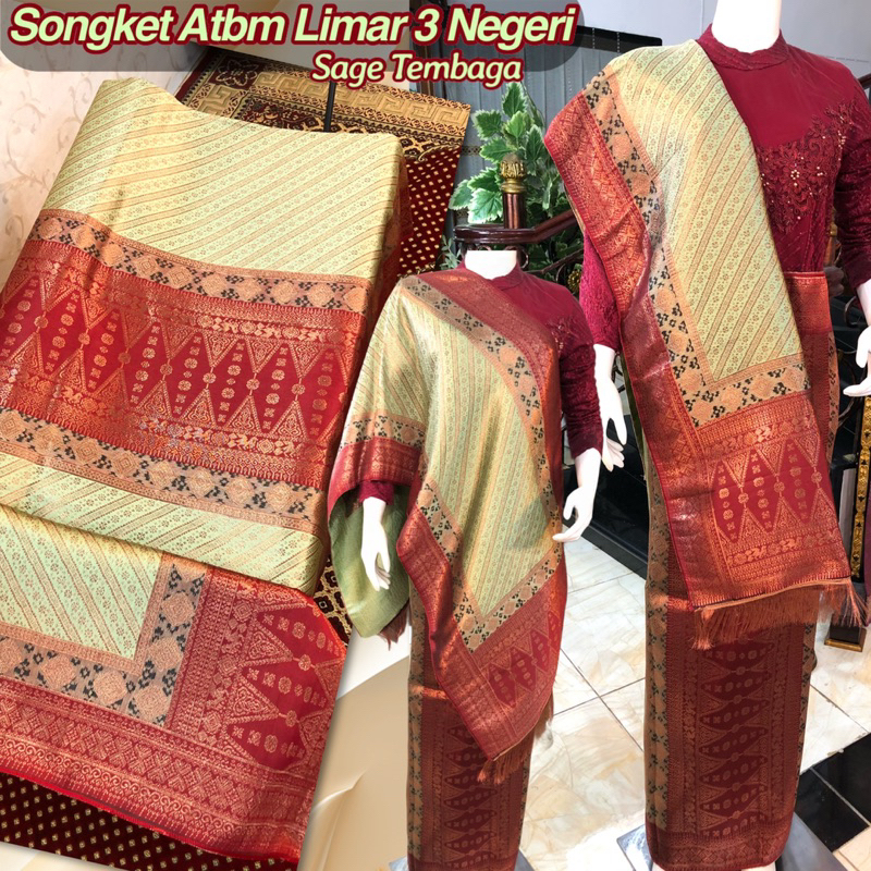 NEW Songket Atbm Limar 3 Negeri Exclusive Sage Tembaga/ Songket Tenun Mesin Palembang ilham Songket 