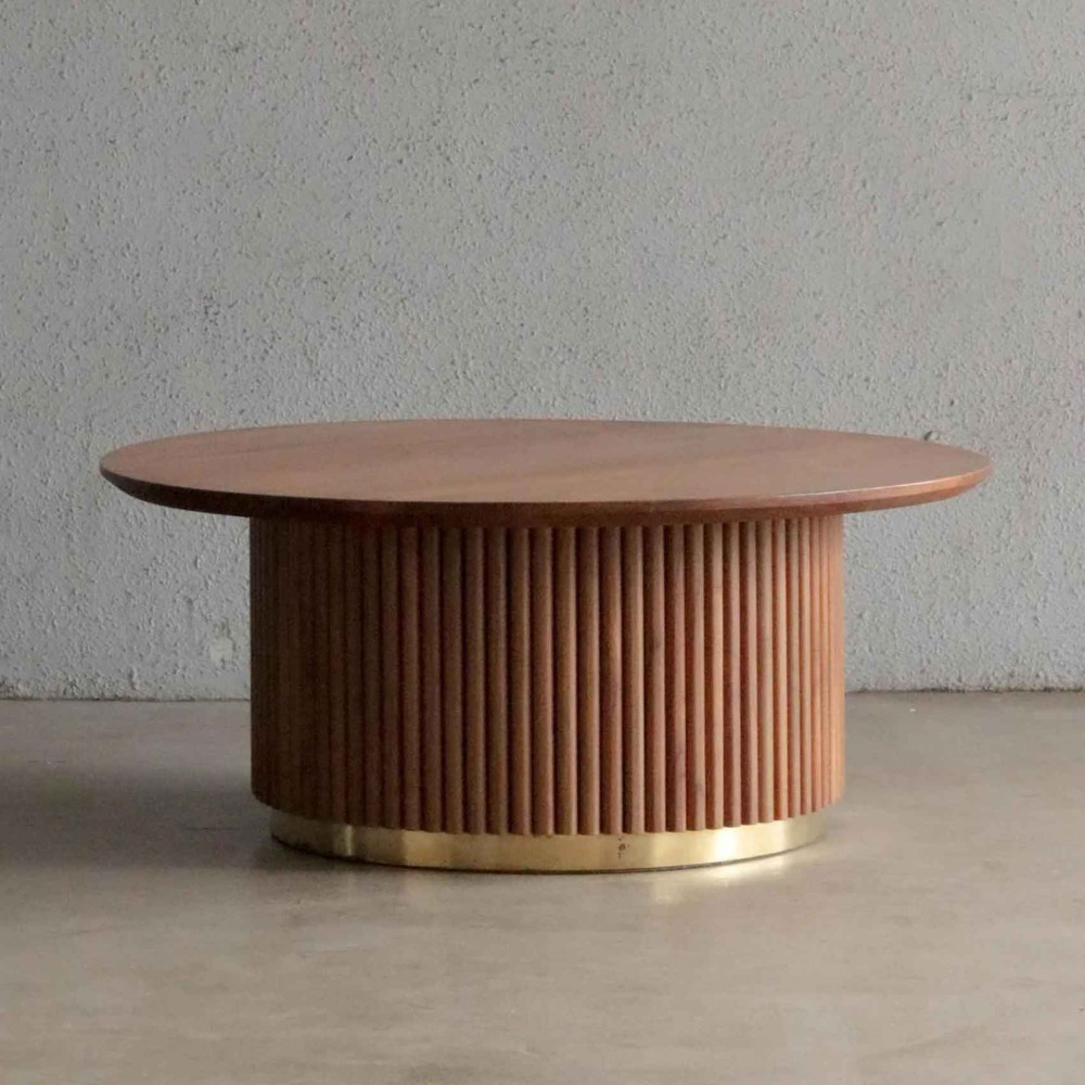 Sahar Coffee Table Meja Kopi Bulat Salur Kayu Solid