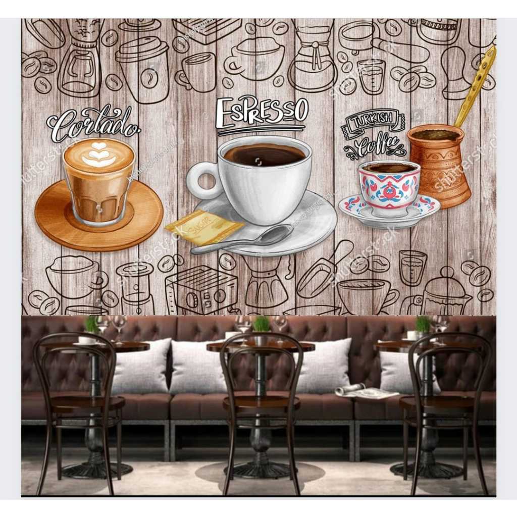 Wallpaper Custom 3D Wallpaper Coffee Shop Wallpaper Kafe Wallpaper Kedai Kopi 3D hits kekinian