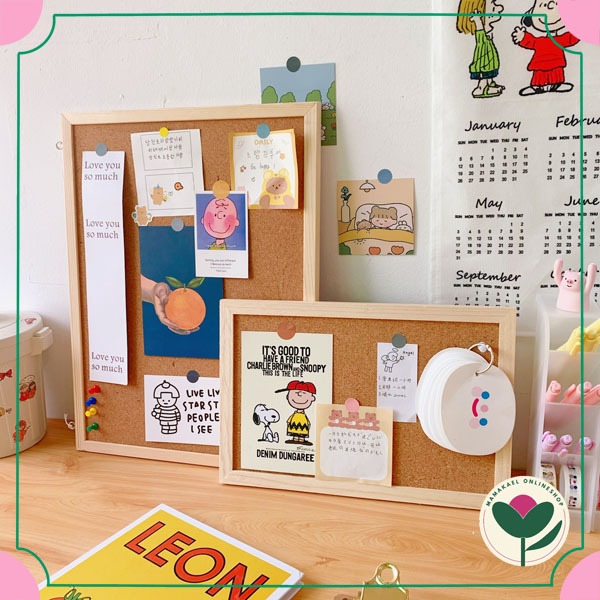 

1 set Wooden cork board message pin board papan bulletin memo note mading pengumuman gantungan dekorasi dinding MK1617