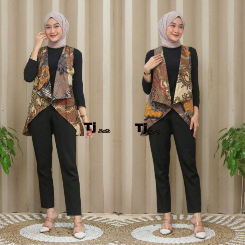 Outer Batik Bolero Wanita Tanpa Lengan Outer Batik Bolero Bolak Batik 2 Motif Satu Baju