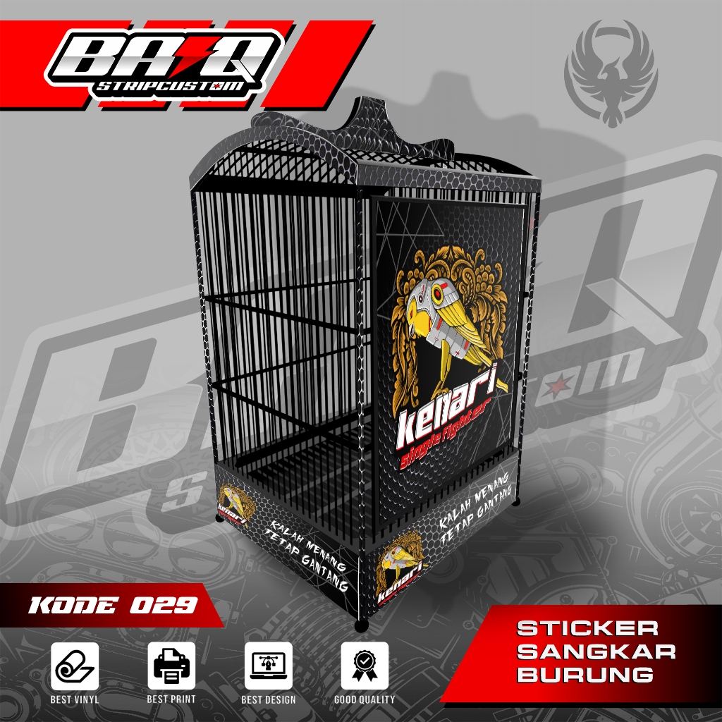STICKER DECAL SANGKAR KOTAK - DECAL SANGKAR BURUNG KOTAK EBOD KENARI 4 EB027