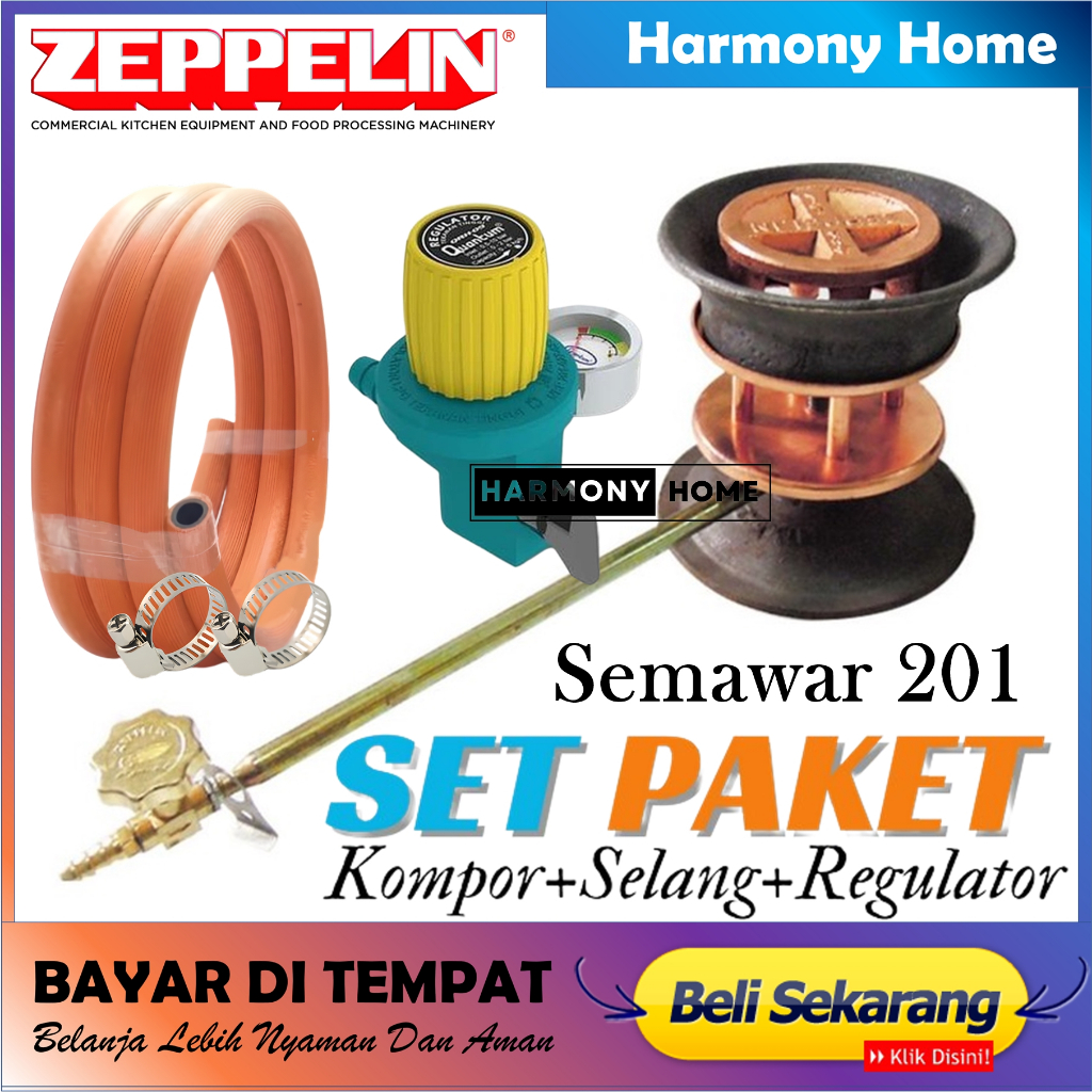 Zeppelin Kompor Gas Semawar 201+Selang Gas Oren+regulator Quantum Meter Semawar Tekanan Tinggi Kompo