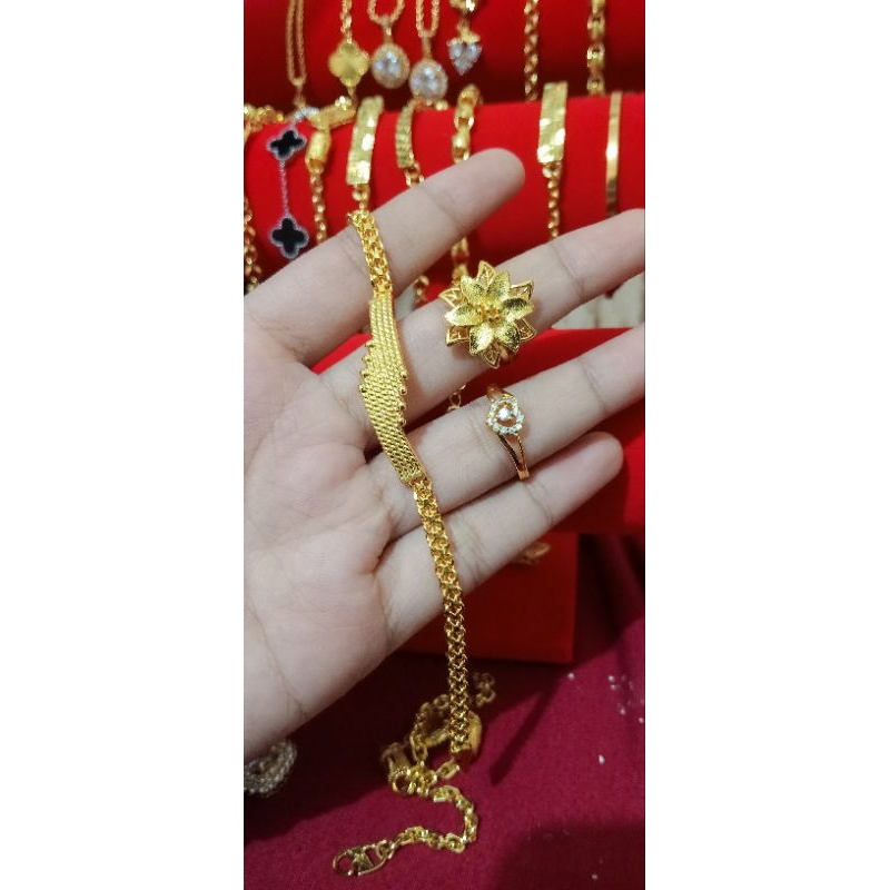 Set Gelang dan Cincin Mewah Lapis Import