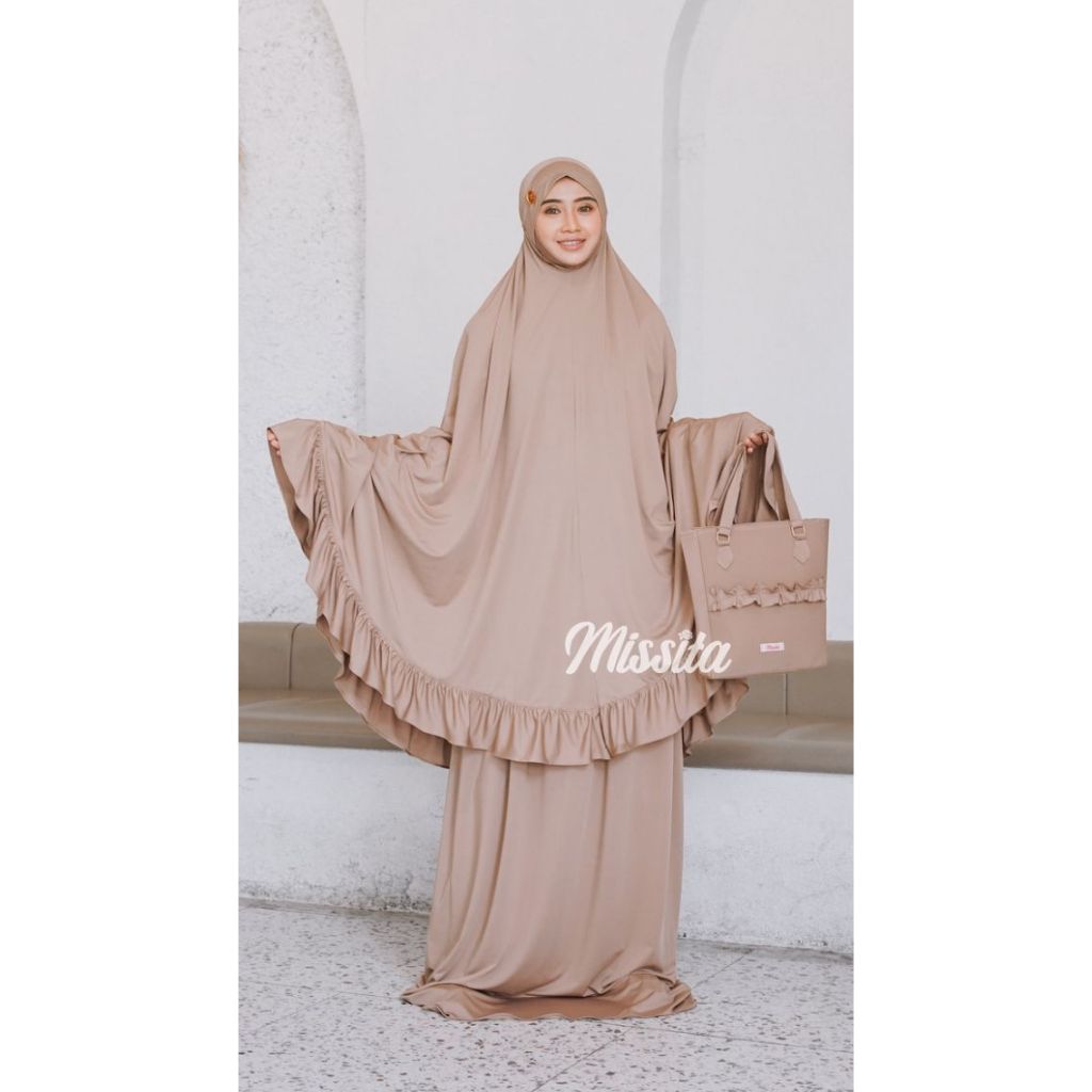 Mukena Dewasa Jersey Premium Rempel Mewah Syar'i Malaysia Menutup Dagu Jumbo