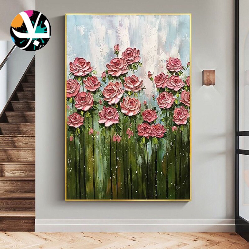 Lukisan kanvas bunga mawar merah timbul - lukisan kanvas siap pajang - lukisan dekorasi ruangan