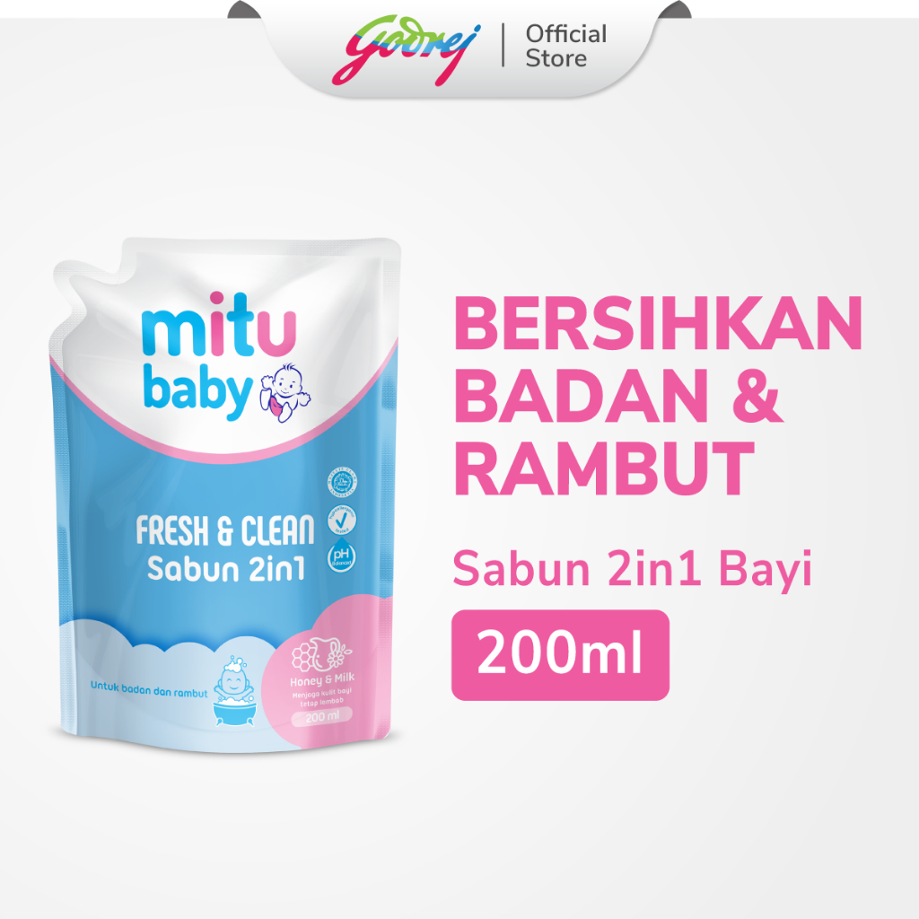 Mitu Baby Liquid Soap 2In1 Refill 200 ml - Sabun Mandi Bayi