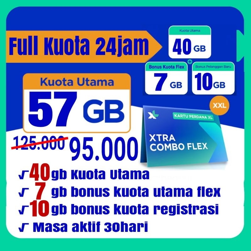 Kartu Perdana Kuota internet termurah XL Combo Flex xl 40GB+10GB+7GB siap pakai
