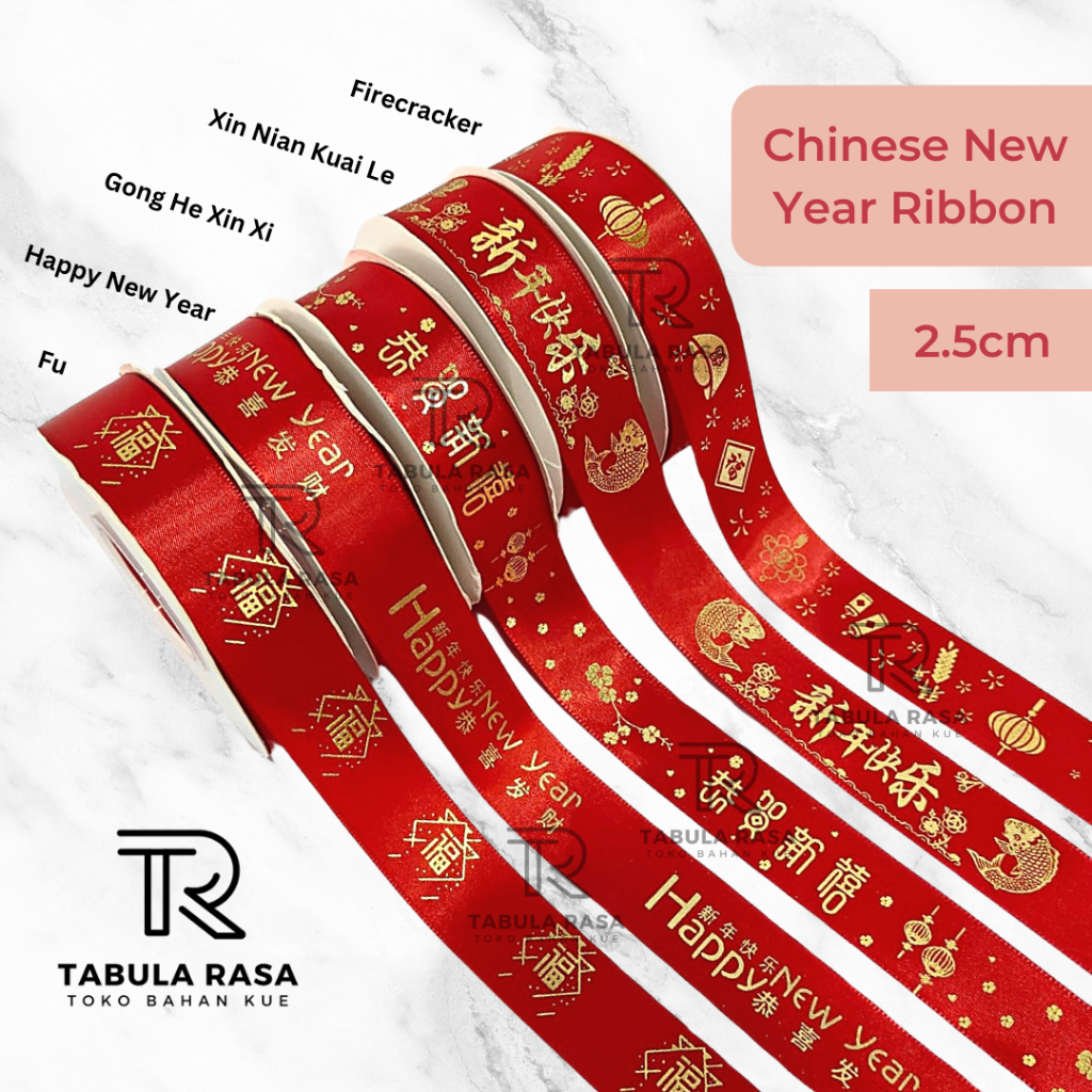 

Pita Imlek Sincia Chinese new year ribbon satin hamper red fu gong xi
