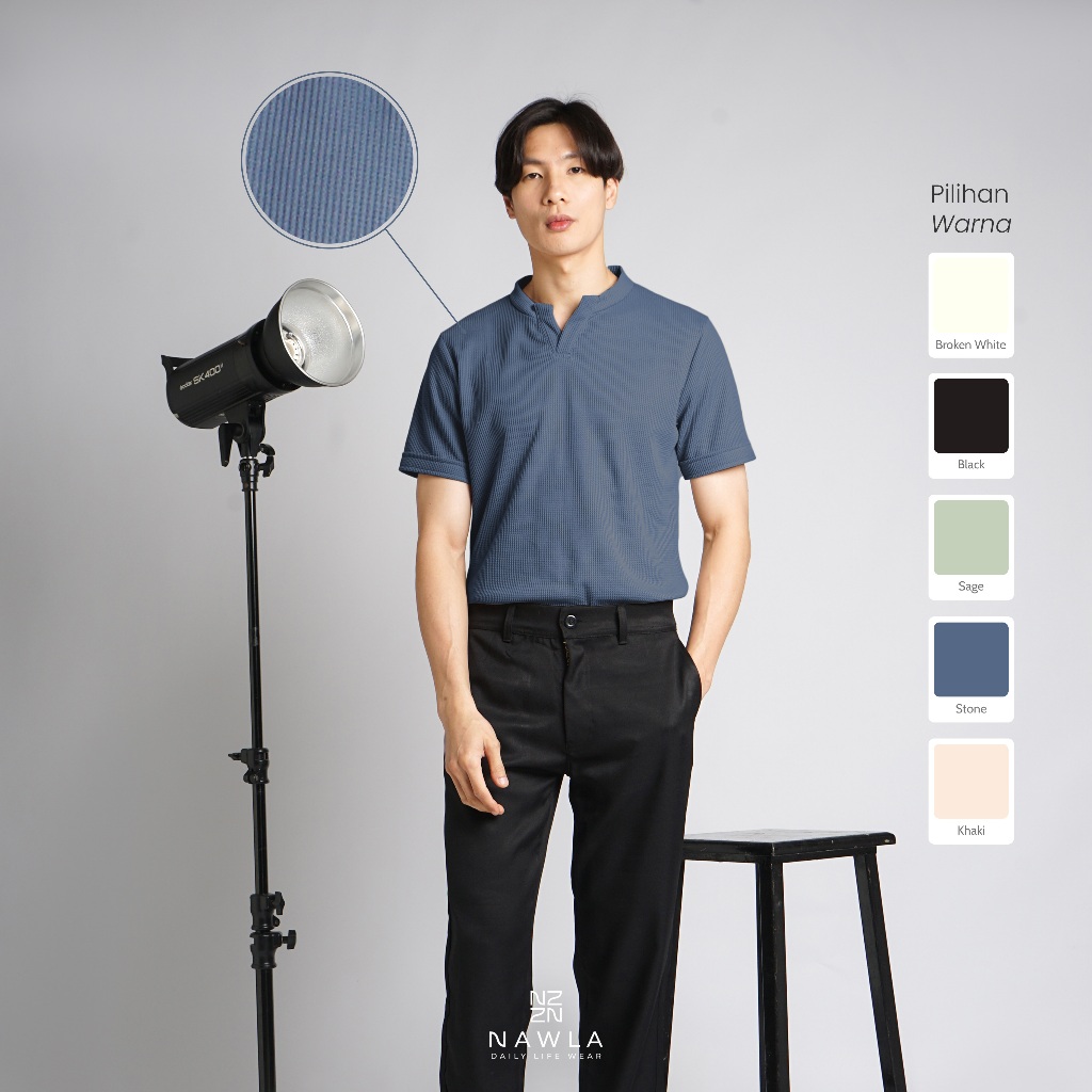 Baju casual pria lengan pendek bahan premium waffle knit uniqlo kerah v neck