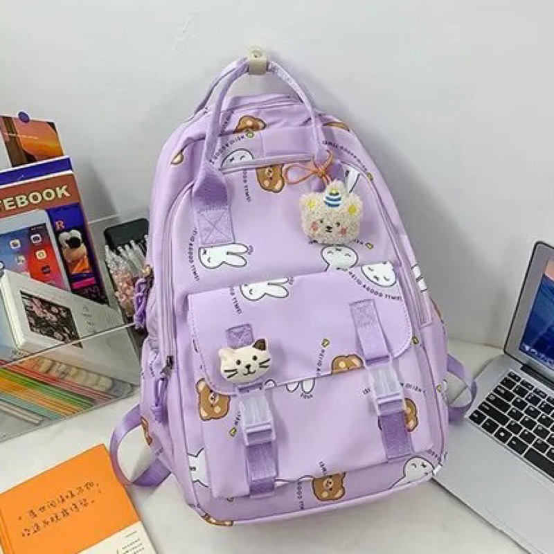 Tas Ransel Wanita Remaja Terbaru Printing Karakter Kartun Backpack Sekolah Kuliah Kerja Ngaji