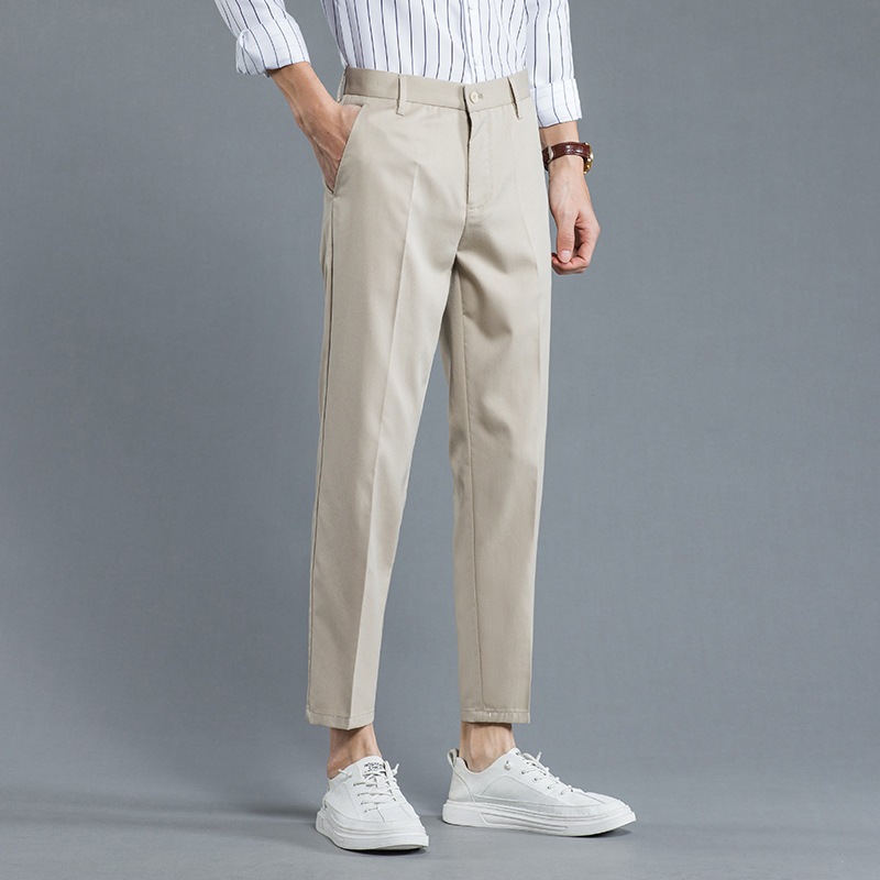 Babadjoe.id- Celana Ankle Pants Cream Pria Formal Slimfit bahan Semi Wool Premium