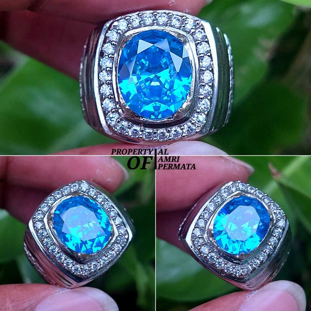 Cincin blue topaz Cincin pria swiss blue topaz Batu swiss Blue topaz