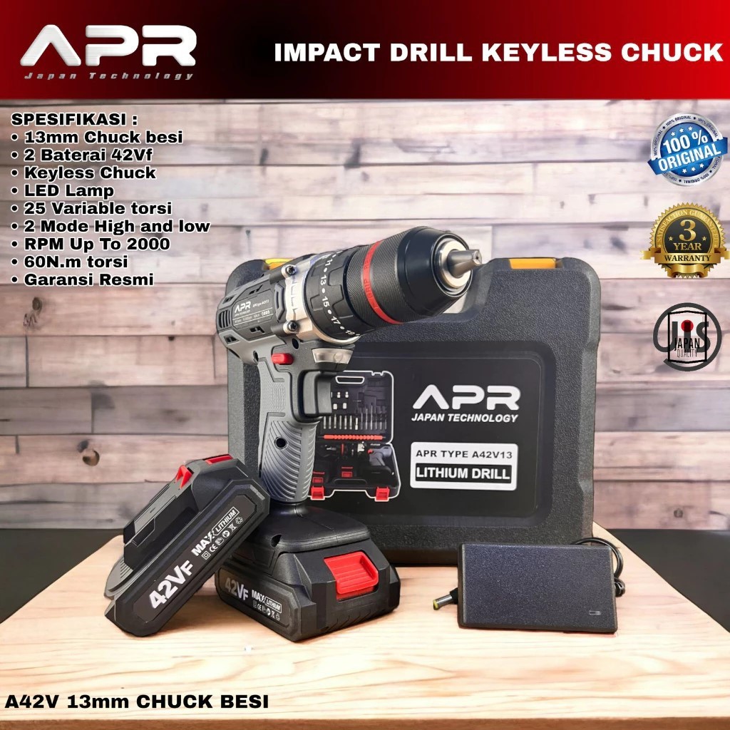 APR AP20 Bor baterai 42v cordless impact drill 13mm JAPAN QUALITY APR ORIGINAL garansi resmi 3 tahun