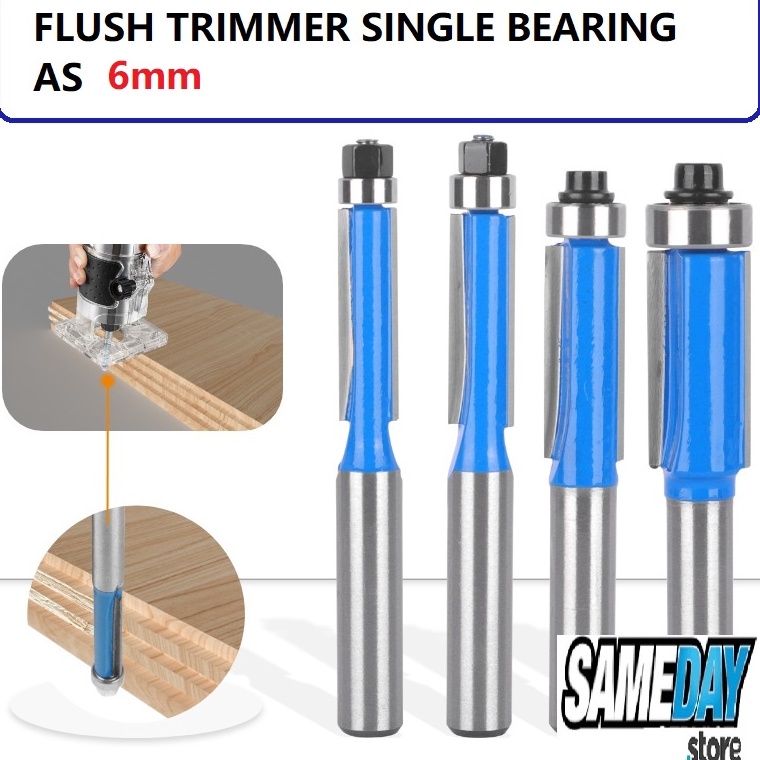 bU Mata Profil Straight Flush Trimmer Router Bits Top Bearing Tusir HPL Edging Satuan dan Set AS 6mm