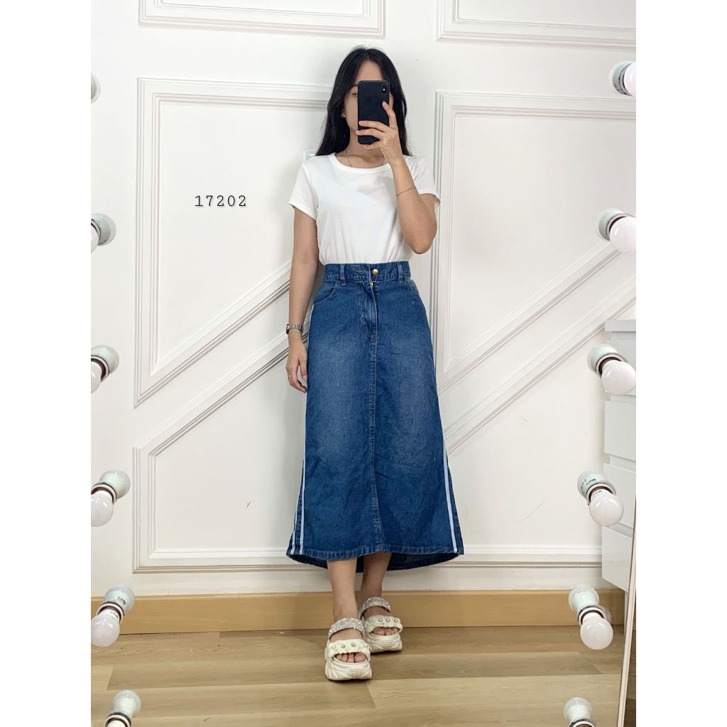 Rok Jeans Pinggang Karet I Rok Levis Kancing Depan I Rok Levis Wanita