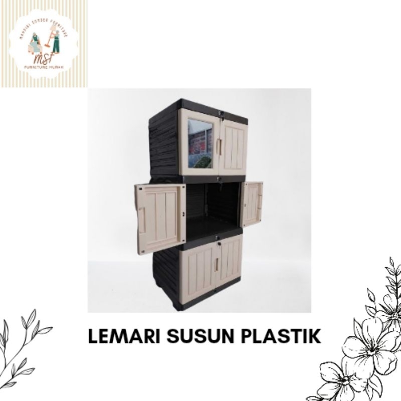 FREE GIFT Lemari Plastik Lemari Pakaian Plastik Anti Rayap Susun Kaca Ada Kunci Murah