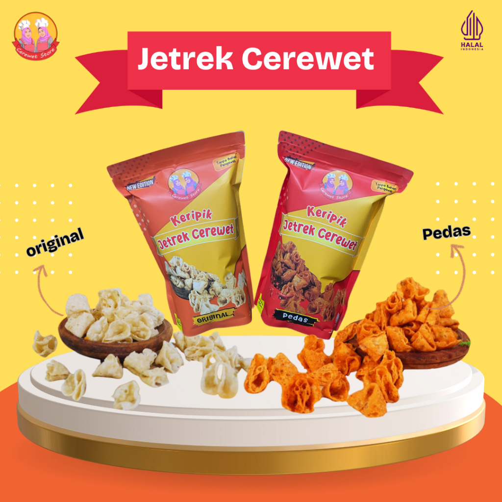 

Keripik Jetrek Cerewet Viral Kemasan Pouch Pedas Daun Jeruk/Snack Camilan Kriuk Gurih Renyah Ngeun