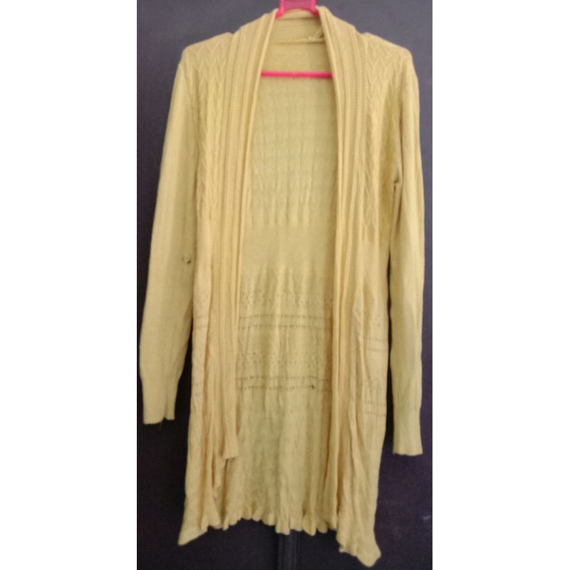 [Second] Long Cardigan / Outer Panjang Wanita Rajut Motif - Yellow