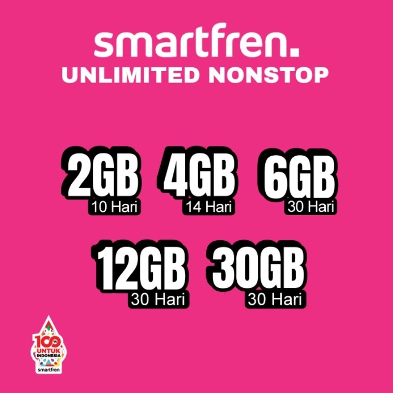 Voucher Smartfren Nonstop 4GB 6GB 12GB 30GB 2GB (Kode Bisa Kirim Via Chat)