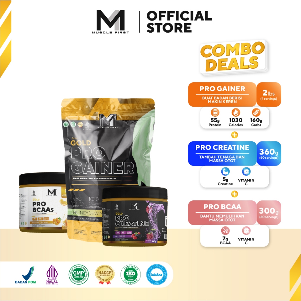 [BUNDLE] MUSCLE FIRST Gainer 2lbs + Creatine 360gr + BCAA 300gr