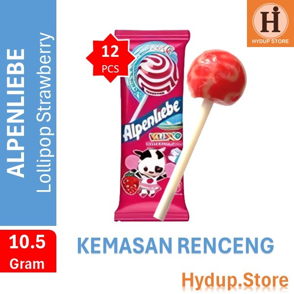 

Alpenliebe | alpenlibe permen lolipop Stroberi Strawberry Susu Renceng isi 12 Kemasan 10,5 Gram