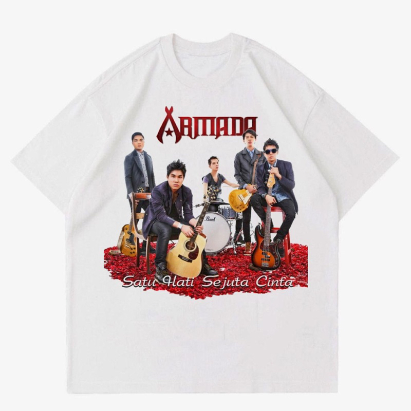 KAOS BAND ARMADA COTTON COMBED | T-SHIRT BAND ARMADA WHITE OVERSIZE 24s | BAJU BAND PRIA PUTIH