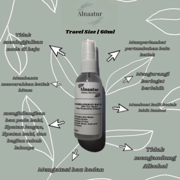 Natural deodorant spray by Alnaatur spray penghilang bau badan tawas cair | Travel Size 60ml
