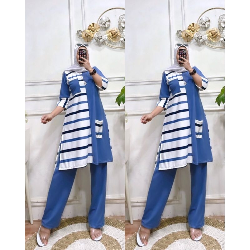 Set Tunik Babyterry Bahan Babyterry mix Caramel