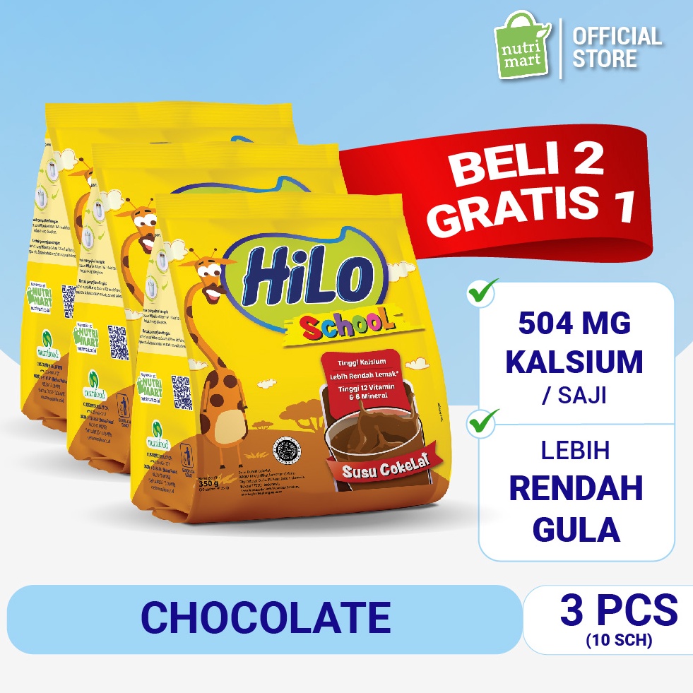 

KODE Y22J Triple Pack HiLo School Gusset Coklat 1 Sachet Susu Tinggi Kalsium Lebih Rendah Lemak